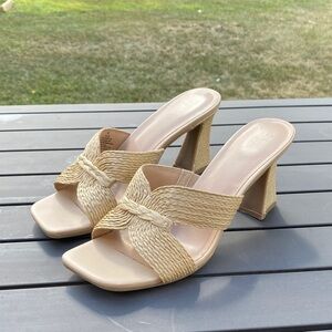 Tan Woven Slide sandals with Heel